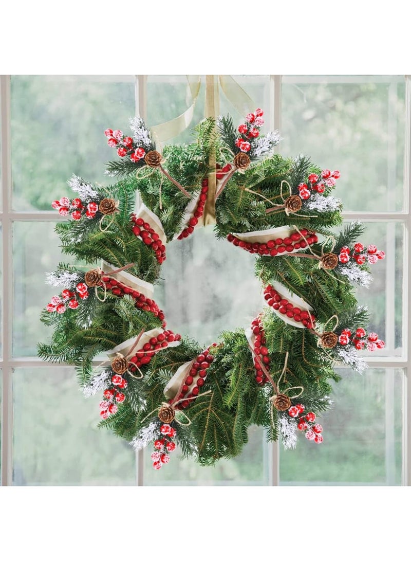 SYOSI 10 Pcs Christmas Berries Pine Cones for DIY Crafts-Christmas Tree Picks Spray Evergreen Artificial Pine Branches Holly Stem, Xmas Garland Décor, Gift Wrap Embellishment (Red) - Image 3